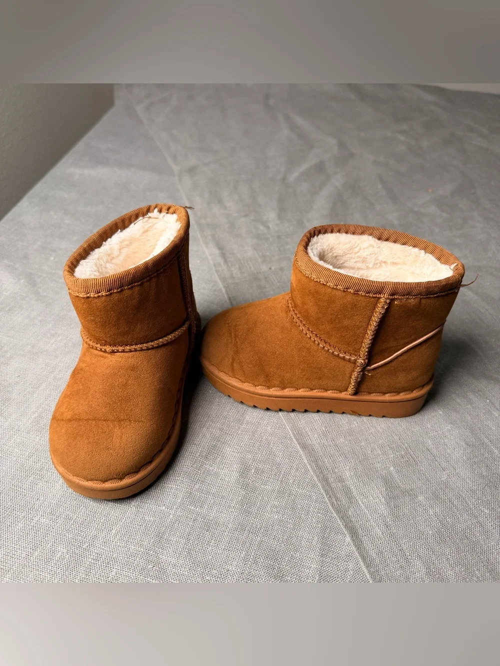 Toddler Kids Winter Boots Size 23 Chestnut Faux Fur Suede Ugg Style
